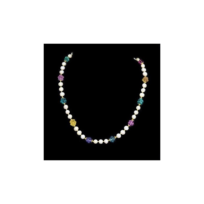 Genuine carved Fluorite Mother of Pearl 14K Gold over .925 Sterling Silver handcrafted Necklace - photo 1