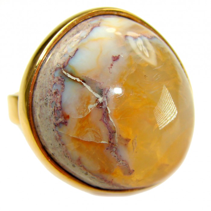 Golden Galaxy best quality 30.7carat Mexican Opal 18K Gold over .925 Sterling Silver handmade ring 7 adjustable - Close-up of Mexican Opal ring with 18K gold setting.