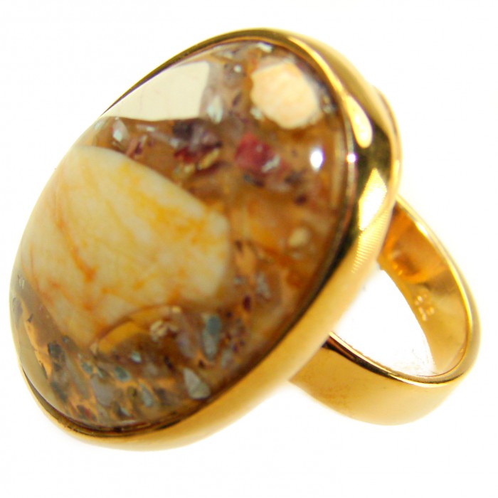 Flawless Australian Bracciated Mookaite 14K Gold over .925 Sterling Silver Ring size 6 adjustable - Side view of Australian Bracciated Mookaite ring in 14K gold over .925 silver.