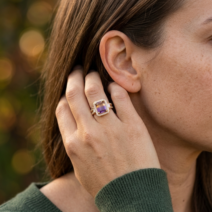 6.5 carat Ametrine 18K Gold over .925 Sterling Silver HANDCRAFTED Ring s. 6 - Worn on hand: 6.5 carat Ametrine ring in 18K gold over sterling silver.