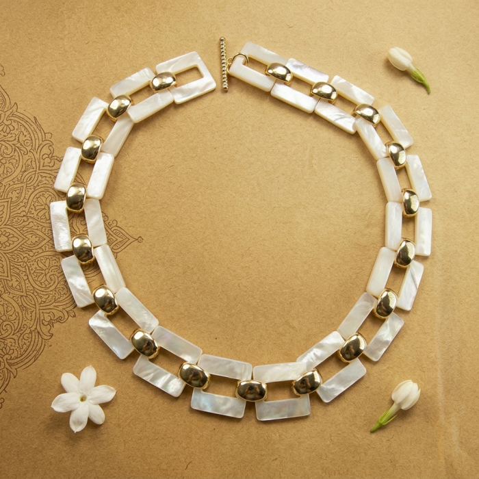 Rainbow Cascade Precious natural Blister Pearl 18K Gold over .925 Sterling Silver Necklace; 83.5 grams - Necklace on a flat surface showcasing design and details.