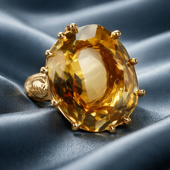 22.8 carat Genuine Heliodor 18K Gold over .925 Sterling Silver handcrafted ring size 6 1/4 - Stone close-up of 22.8 carat Heliodor in 18K gold over sterling silver ring.