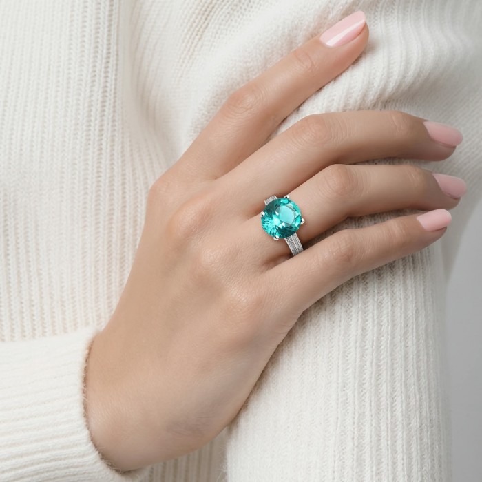 Angel's Wishper 8.9 carat authentic Aquamarine .925 Sterling Silver Handcrafted Ring size 8 adjustable - Aquamarine ring worn on hand, silver band, focus on stone and detail.