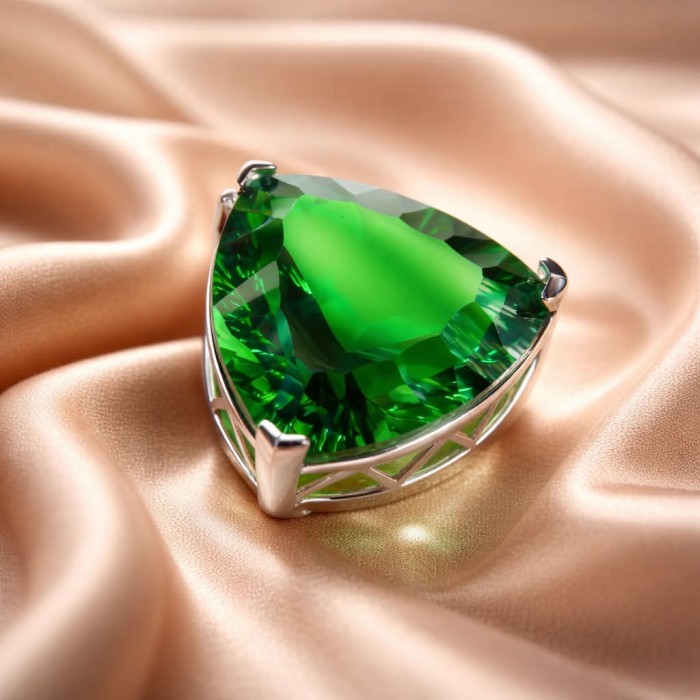 Trillion Cut Perfect 44.5 carat Volcanic Helenite .925 Sterling Silver handcrafted Pendant - photo 4