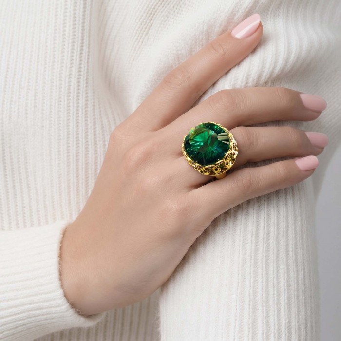 Timless Beauty 22.5 carat Helenite 14K Gold over .925 Sterling Silver handmade Ring s. 8 - photo 1