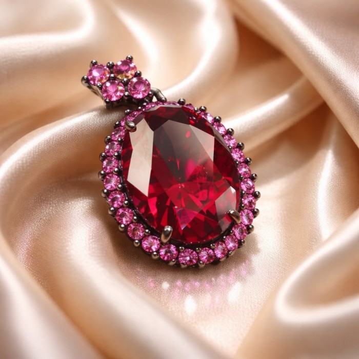 Matilde- Natural 17.8 carat Mozambique Garnet BLACK RHODIUM .925 Sterling Silver Handcrafted pendant - photo 2