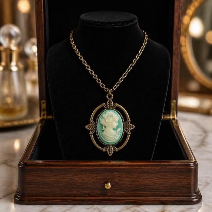 Vintage Beauty Cameo Rainbow Abalone Vintage style dipped in black rhodium Necklace - photo 1