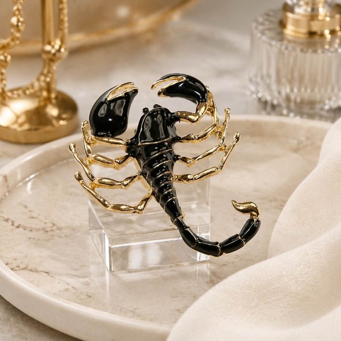 Black Scorpio Silver Overlay Pendant / Brooch - photo 3