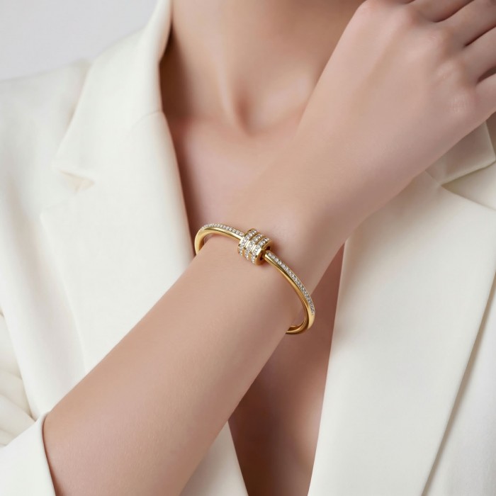 Divine - Precious pave White Topaz Gold Women bracelet - photo 1