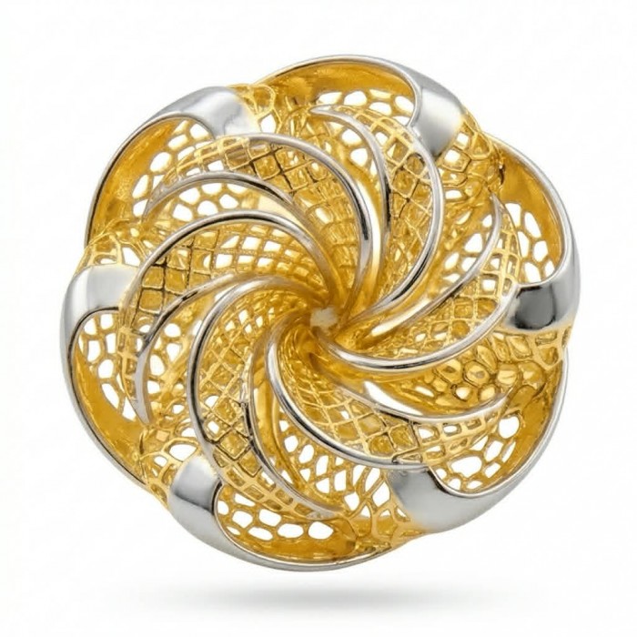Dubai Style - .925 Sterling Silver dipped in 22K Gold handmade Large ring size 6 - Gold and silver swirl design, top view of Dubai Style jewelry piece.