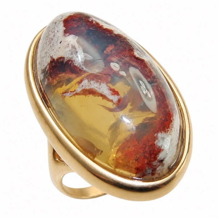 Bonfire Night best quality 28.4 carat Mexican Opal 18K Gold over .925 Sterling Silver handmade ring 7 1/4 - Mexican Opal 18K Gold ring side view showcasing stone details.