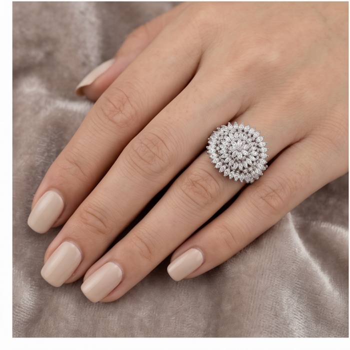 Aphrodite - 10.8 carat White Topaz Silver tone handcrafted Soild ring size 8 1/2 - Aphrodite silver-tone ring with white topaz, worn on hand.