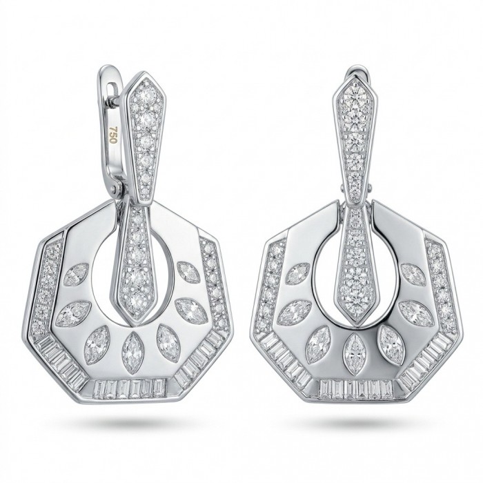 Modern design Natural 0.5 carat White Topaz .925 Sterling Silver handcrafted earrings - Front view of modern white topaz sterling silver earrings