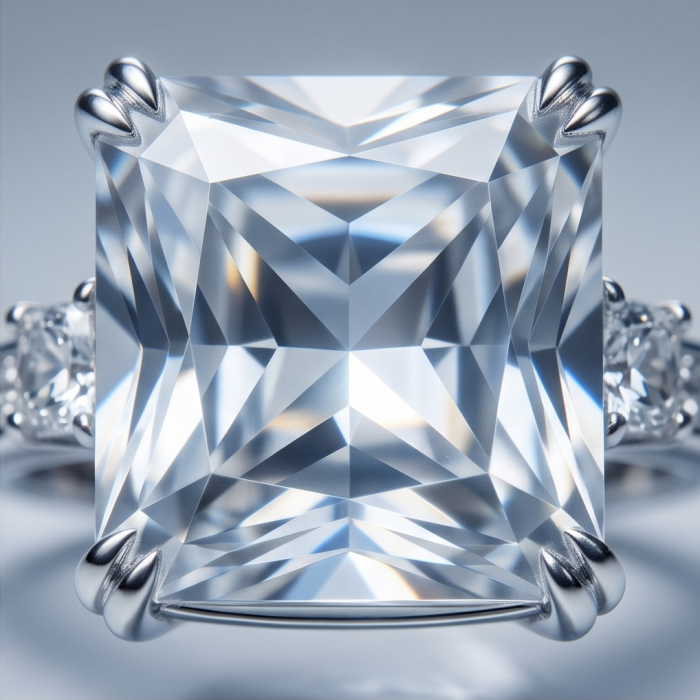Vivien Luxurious Style - Natural ASSCHER CUT 15.2 carat yellow Sapphire .925 Sterling Silver dipped in Rhodium handmade ring size 8 - Asscher cut diamond ring close-up, highlighting the stone and prongs.