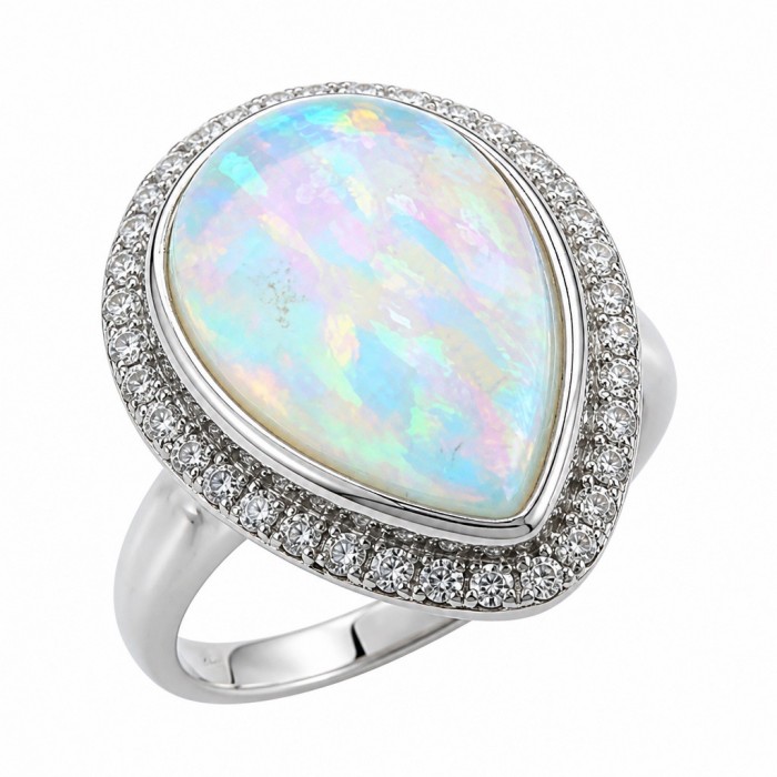 Endless Ocean Genuine 17.5 carat doublet Australian Opal .925 Sterling Silver handmade Ring size 6 - Close-up of Endless Ocean ring with opal and diamond accents