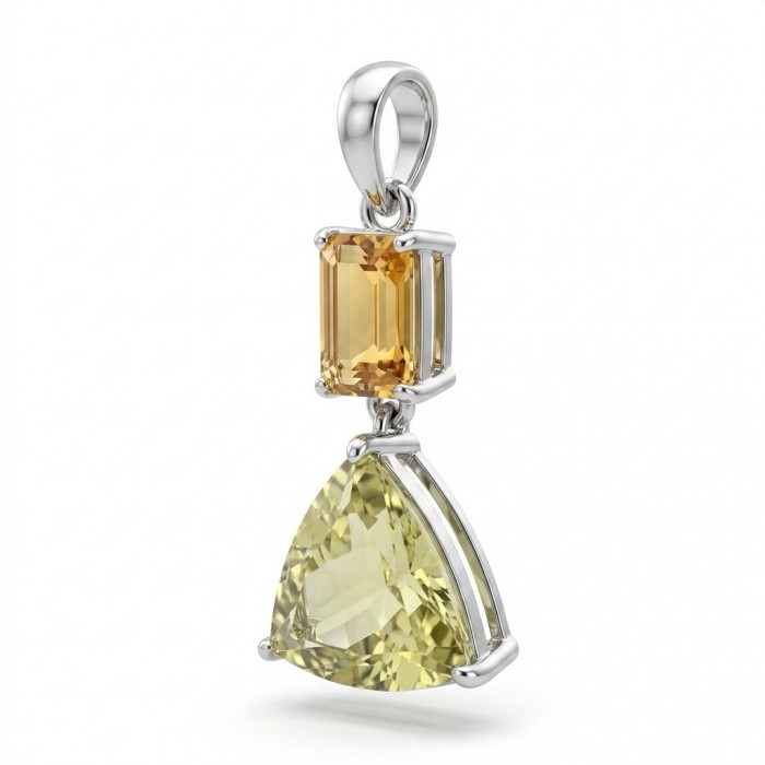 Wise Bliss Authentic 18.2 carat Brazilian Citrine .925 Sterling Silver handmade pendant - Pendant close-up showing Brazilian Citrine and triangular gemstone.