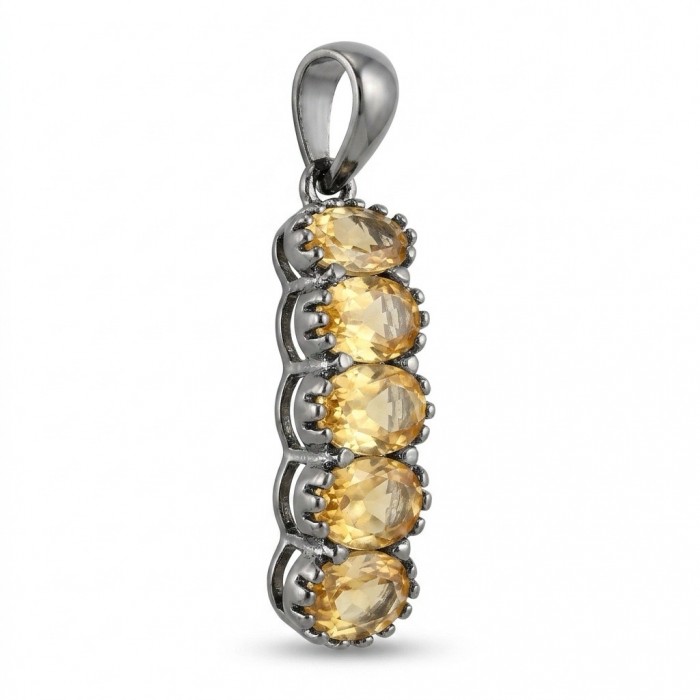 Victoria Authentic 9.4 carat Brazilian Citrine .925 Sterling Silver dipped in black rhodium brilliantly handcrafted Pendant - Side view of Victoria 9.4 carat Brazilian Citrine pendant in sterling silver.
