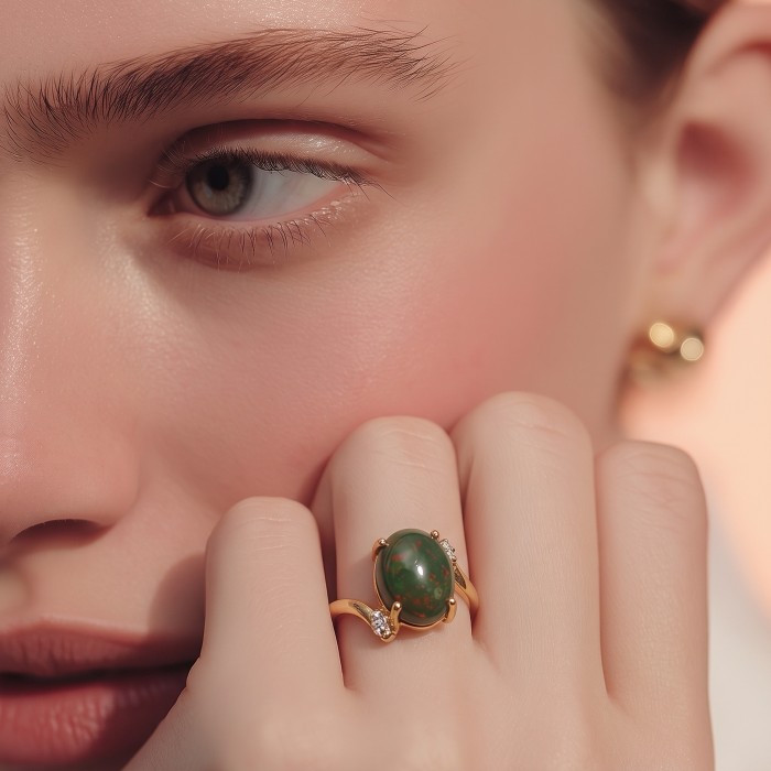 A Milky Way Genuine 4.8 carat Black Opal 18K Gold over .925 Sterling Silver handmade Ring size 8 - Close-up of Milky Way Black Opal ring worn on hand, 18K gold setting.