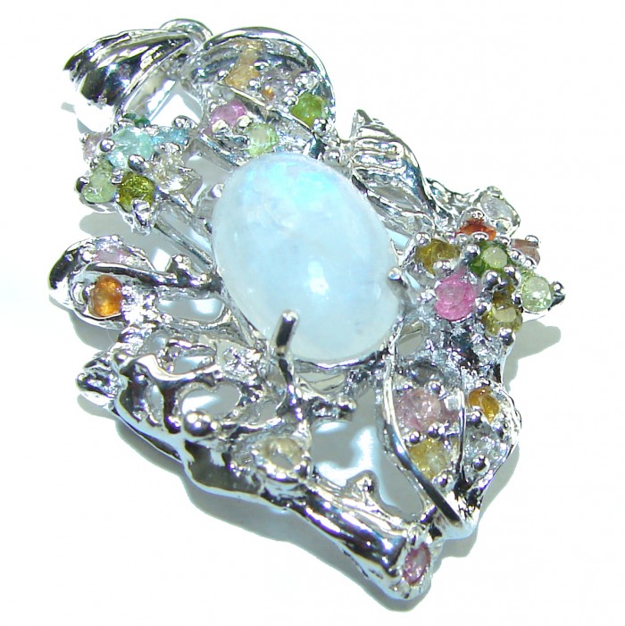 Genuine Fire Moonstone .925 Sterling Silver handcrafted pendant - photo 1