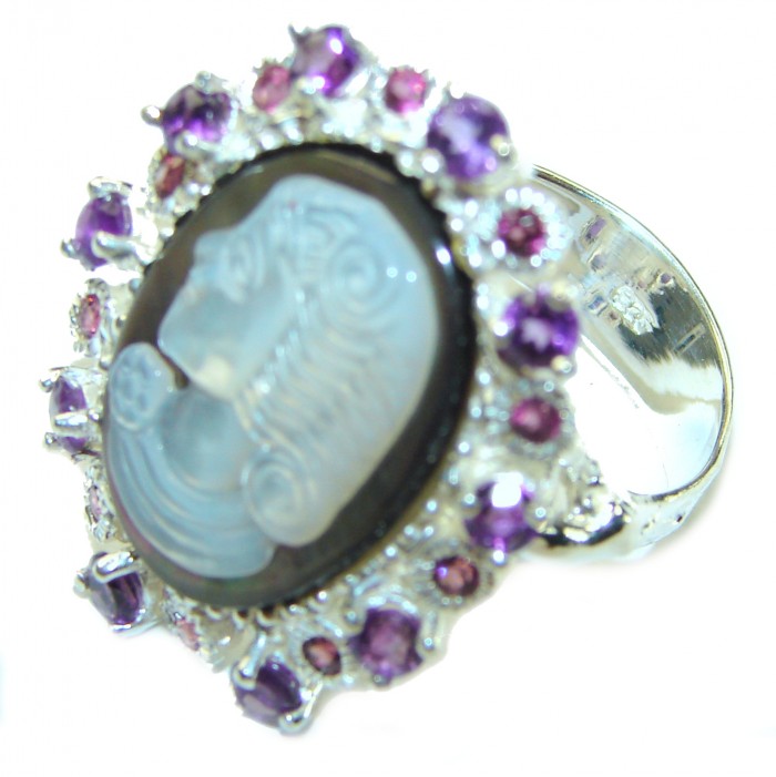 Vintage Beauty Authentic Cameo Onyx .925 Sterling Silver handcrafted Large ring; s. 8 - photo 1