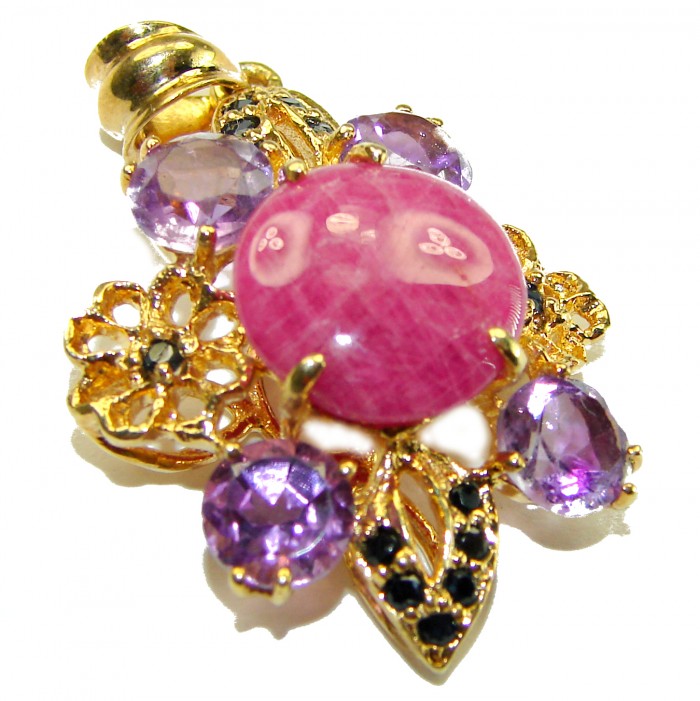 Outstanding Beauty genuine 10.5 carat Ruby 14K Gold over .925 Sterling Silver handmade pendant - photo 3