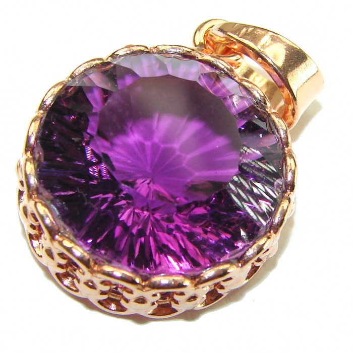 Vintage Design 22.5 carat round cut Amethyst 14K Gold over .925 Sterling Silver handcrafted Pendant - photo 3