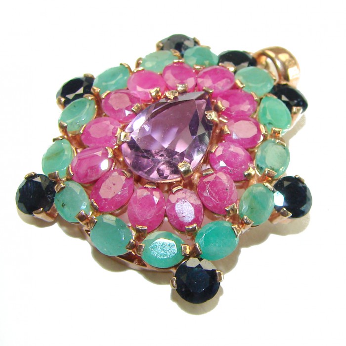 Vintage Design 21.2 CARAT Amethyst Ruby 14 K Gold over .925 Sterling Silver handcrafted Pendant - photo 3