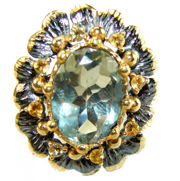 Green Royalty authentic 15.5 carat Green Amethyst black rhodium 2 tones .925 Sterling Silver handcrafted Ring s. 7 - photo 2