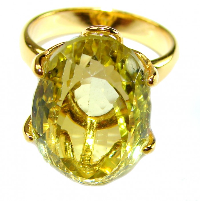 8.8 carat Genuine Lemon Quartz 14K Gold over .925 Sterling Silver handcrafted ring size 6 - photo 3