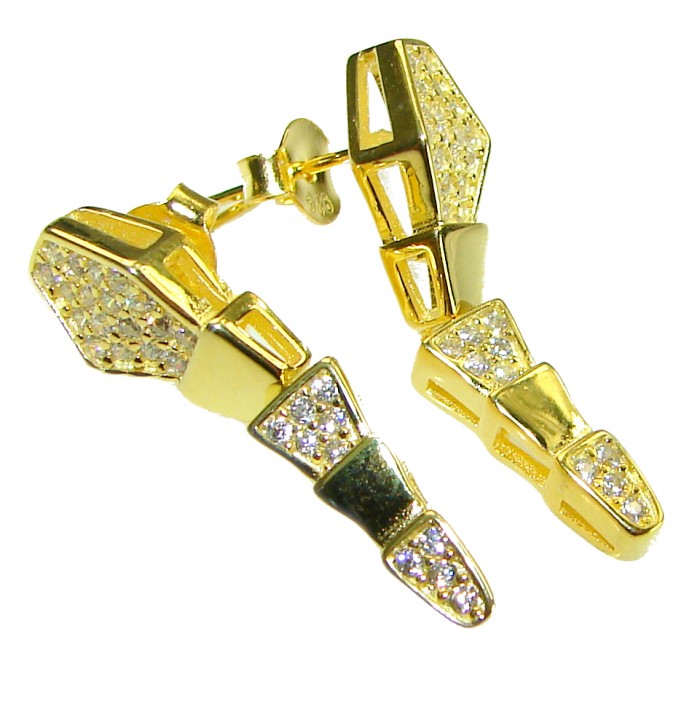 Cleopatra - The Egyptian Cobra White Sapphire 18K Gold over .925 Sterling Silver handcrafted Earrings - photo 3