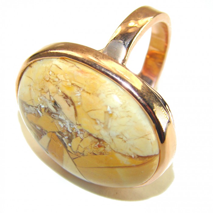 Flawless Australian Bracciated Mookaite 14K Gold over .925 Sterling Silver Ring size 8 adjustable - Side view of an Australian Mookaite ring in 14K gold over sterling silver.