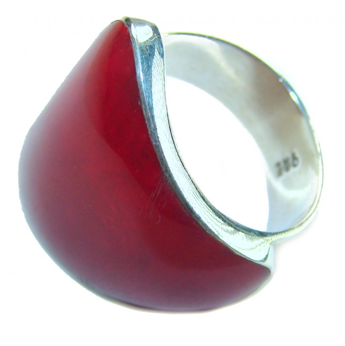 Bohemian Style Natural Fossilized Coral .925 Sterling Silver handmade ring s. 7 adjustable - Side view of Bohemian fossilized coral sterling silver ring