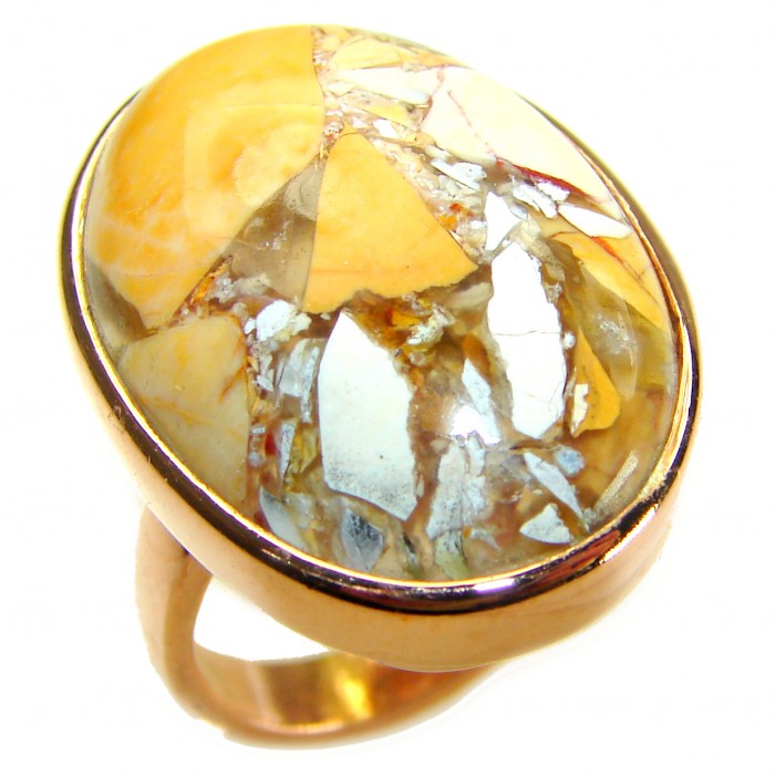 Flawless Australian Bracciated Mookaite 14K Gold over .925 Sterling Silver Ring size 6 adjustable - Close-up of Australian Braccated Mookaite ring in 14K gold over .925 silver