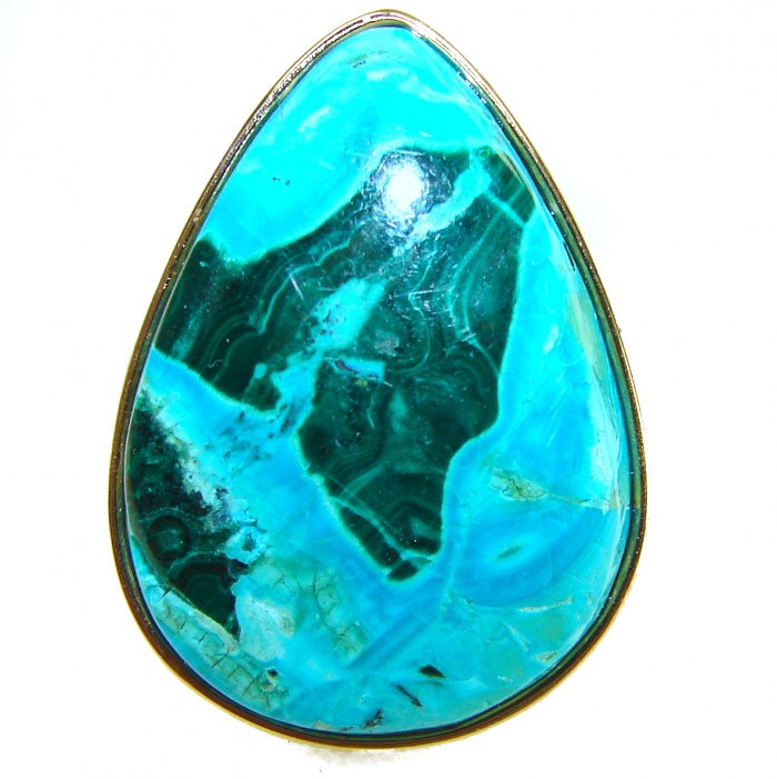 Great quality Parrot's Wings Chrysocolla 8K Gold over .925 Sterling Silver handcrafted Ring size 7 adjustable - Close-up of Parrot's Wings Chrysocolla set in 8K Gold over .925 silver
