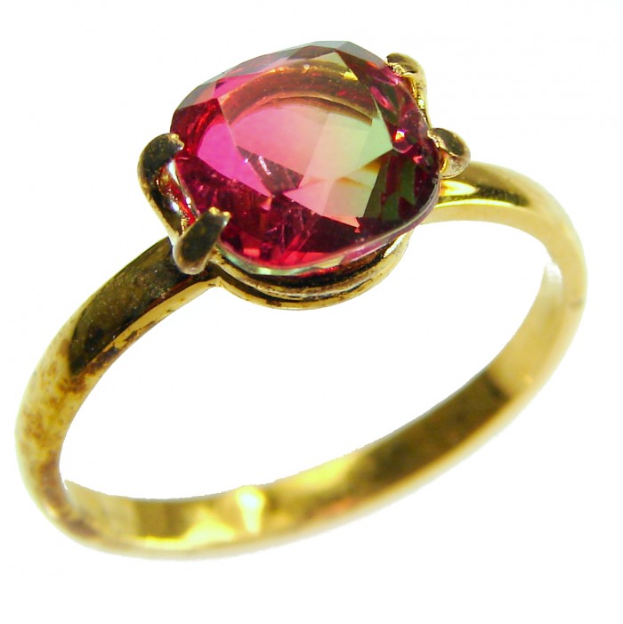 3.8 carat Brazilian Tourmaline .925 Sterling Silver 14K Gold over Perfectly handcrafted Ring s. 8 3/4 - Close-up of 3.8 carat Brazilian Tourmaline ring in 14K gold setting
