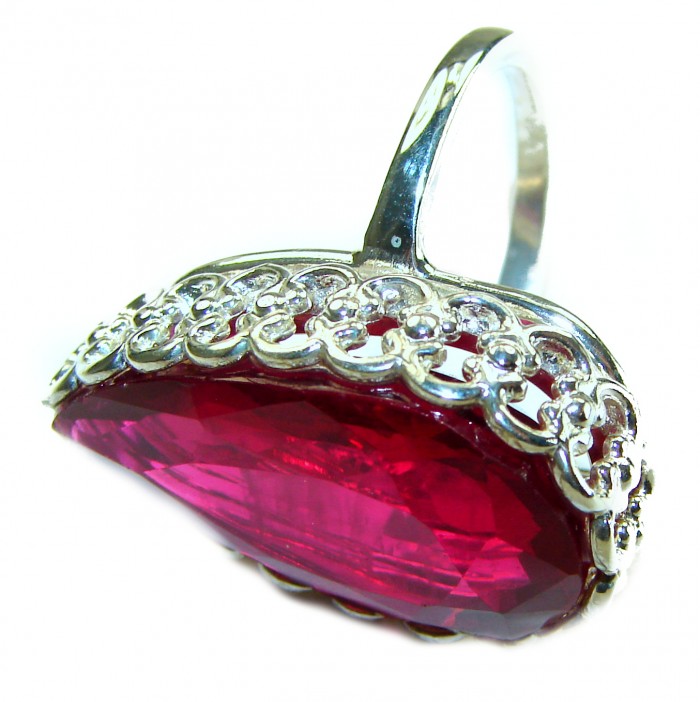Red Brilliance 44.5 carat Red Topaz .925 Silver handcrafted Large Cocktail Ring s. 8 1/2 - photo 1