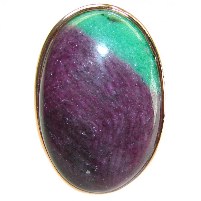 Rare Ruby fuchsite 14K Gold over .925 Sterling Silver handmade Ring size 8 adjustable - Ruby fuchsite stone close-up, 14K gold over .925 sterling silver.