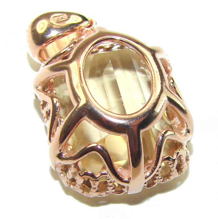 10.3 carat Lemon Quartz 14K Rose Gold over .925 Sterling Silver handcrafted pendant - Lemon Quartz in 14K Rose Gold over .925 Sterling Silver, close-up view