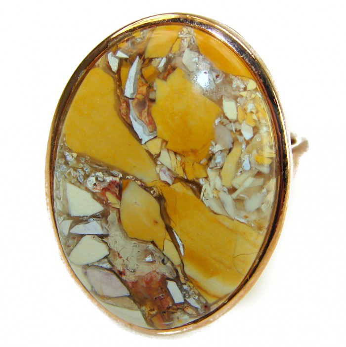 Flawless Australian Bracciated Mookaite 14K Gold over .925 Sterling Silver Ring size 8 adjustable - Stone close-up of Flawless Australian Bracciated Mookaite in gold setting