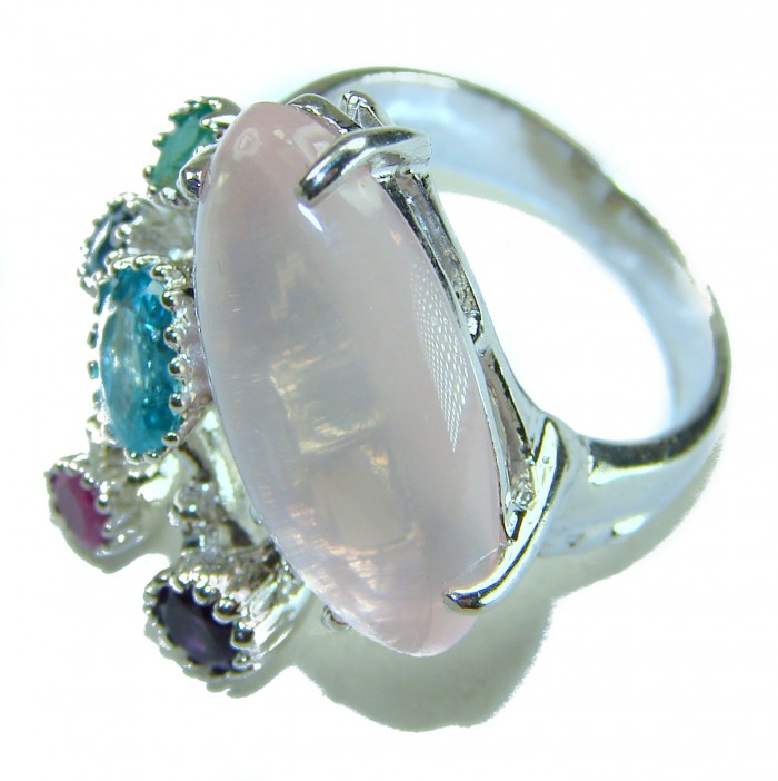 Authentic 10.5 carat Brazilian Rose Quartz .925 Sterling Silver incredible Ring size 8 - Side view of 10.5 ct Brazilian Rose Quartz .925 Sterling Silver.