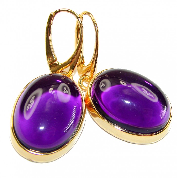 Lavender Beauty authentic 16.2 carat Amethyst 14K Gold over .925 Sterling Silver handcrafted earrings - Side view of Lavender Beauty amethyst earrings with gold clasp detail.