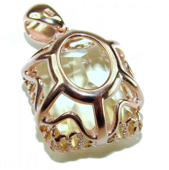 Baquette cut 10.3 carat Lemon Quartz 18K Gold over .925 Sterling Silver handcrafted pendant - Close-up of baguette cut lemon quartz pendant in 18K gold over silver.