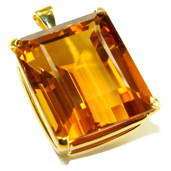 Luxury genuine 55.5 CARAT baquette cut Champagne Topaz .925 Sterling Silver dipped in 18K Gold handmade Pendant - Close-up of 55.5 carat baguette-cut Champagne Topaz pendant.