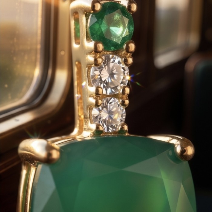 Assher cut 3.8 carat COLOMBIAN Emerald 22k Gold over .925 Sterling Silver handmade Earrings - Close-up of Asscher cut Colombian emerald in gold setting with diamonds.