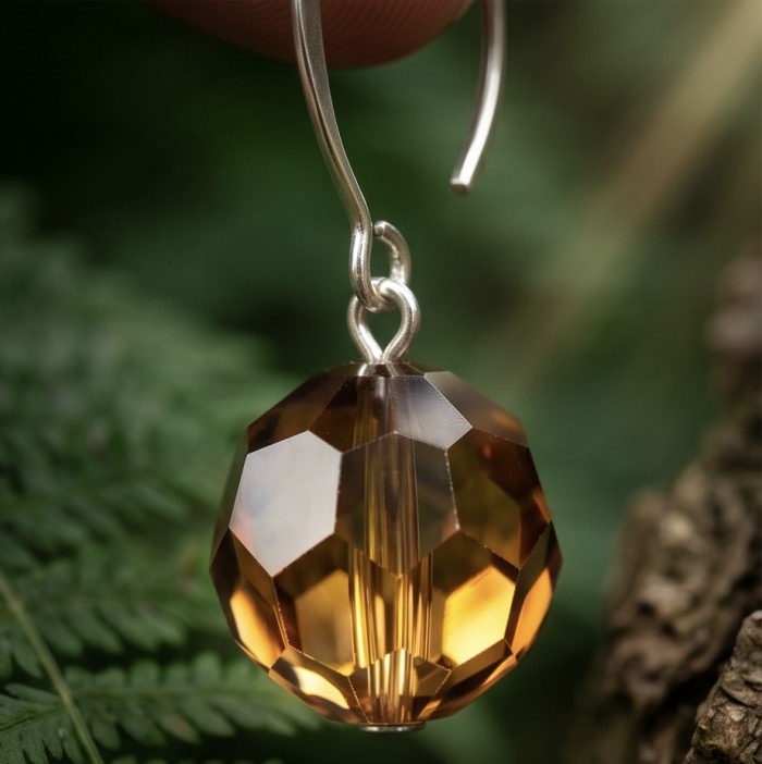 Luxurious Style Smoky Topaz .925 Sterling Silver handmade Earrings - Close-up of smoky topaz earring on sterling silver background.