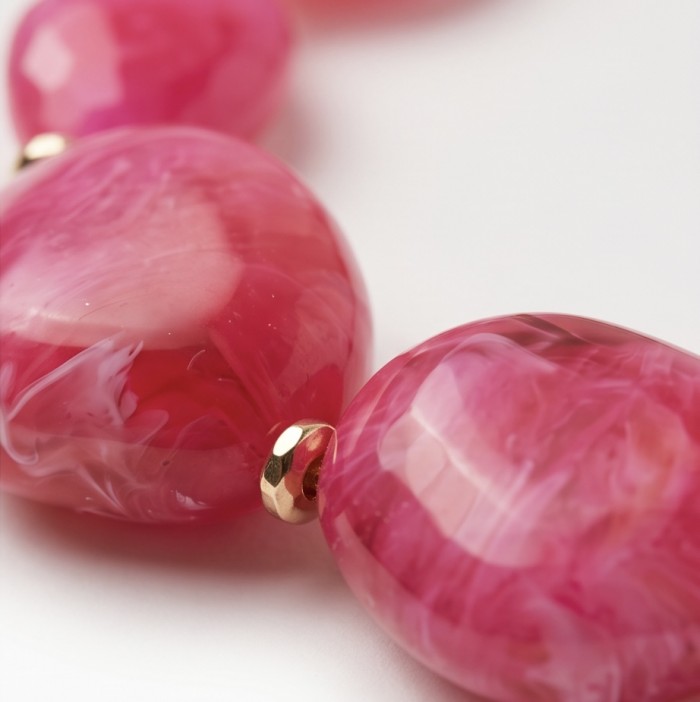 Rare and Unusual Hot Pink Botswana Agate golden NECKLACE - photo 3