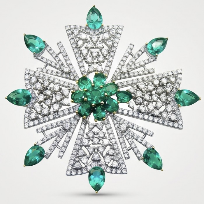 Genuine 14.5 carat Tsavorite Garnet .925 Sterling Silver handmade Brooch - Front view of 14.5 carat Tsavorite Garnet in .925 Sterling Silver brooch.