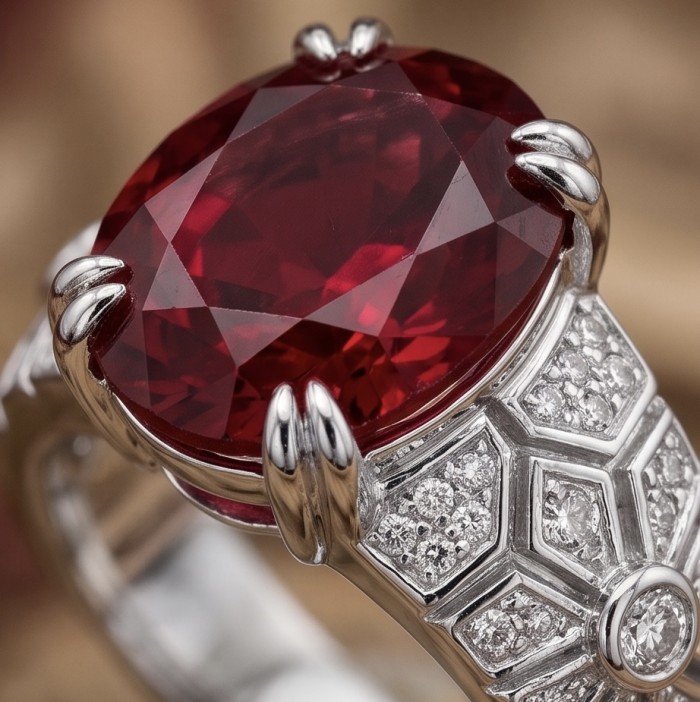 Exquisite 7.5 ctw Mozambique Ruby .925 Sterling Silver handcrafted Statement Ring size 7 1/4 - Close-up of a 7.5 ctw Mozambique Ruby in .925 Sterling Silver setting