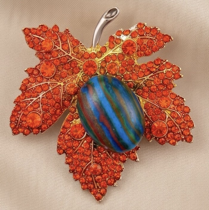 Stylish Red Leaf Crystal Brooch RAINBOW CALSILICA - photo 4