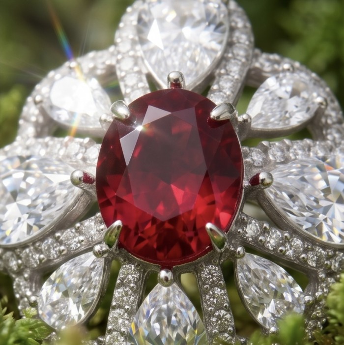 Exquisite 8.5 ctw Mozambique Ruby .925 Sterling Silver handcrafted Statement Ring size 7 - Close-up of an 8.5 ctw Mozambique Ruby in .925 Sterling Silver setting.
